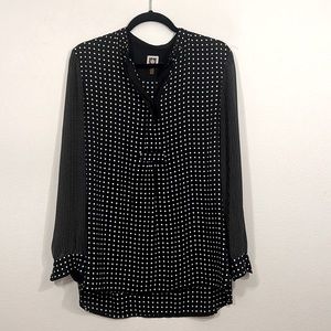 Anne Klein Blouse, Size 10, Black with white polka dots